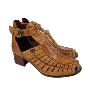 PIKOLINOS Women Sandals 40 US 9-9.5 Brown Leather Block Heel Ankle Strap Woven